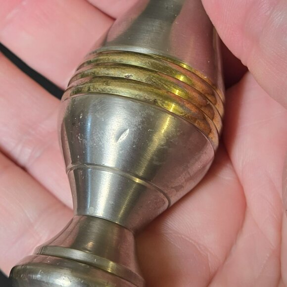 Vintage Solid Brass Two-Tone Taper Candle Holder w Goldtone Accent Rings India - Picture 5 of 13